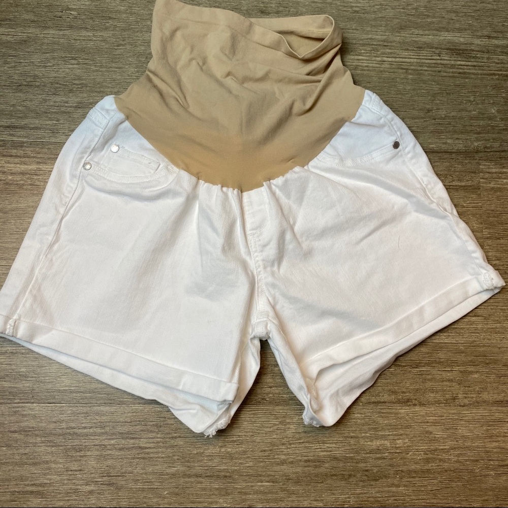 Indigo Blue White Maternity Denim Shorts